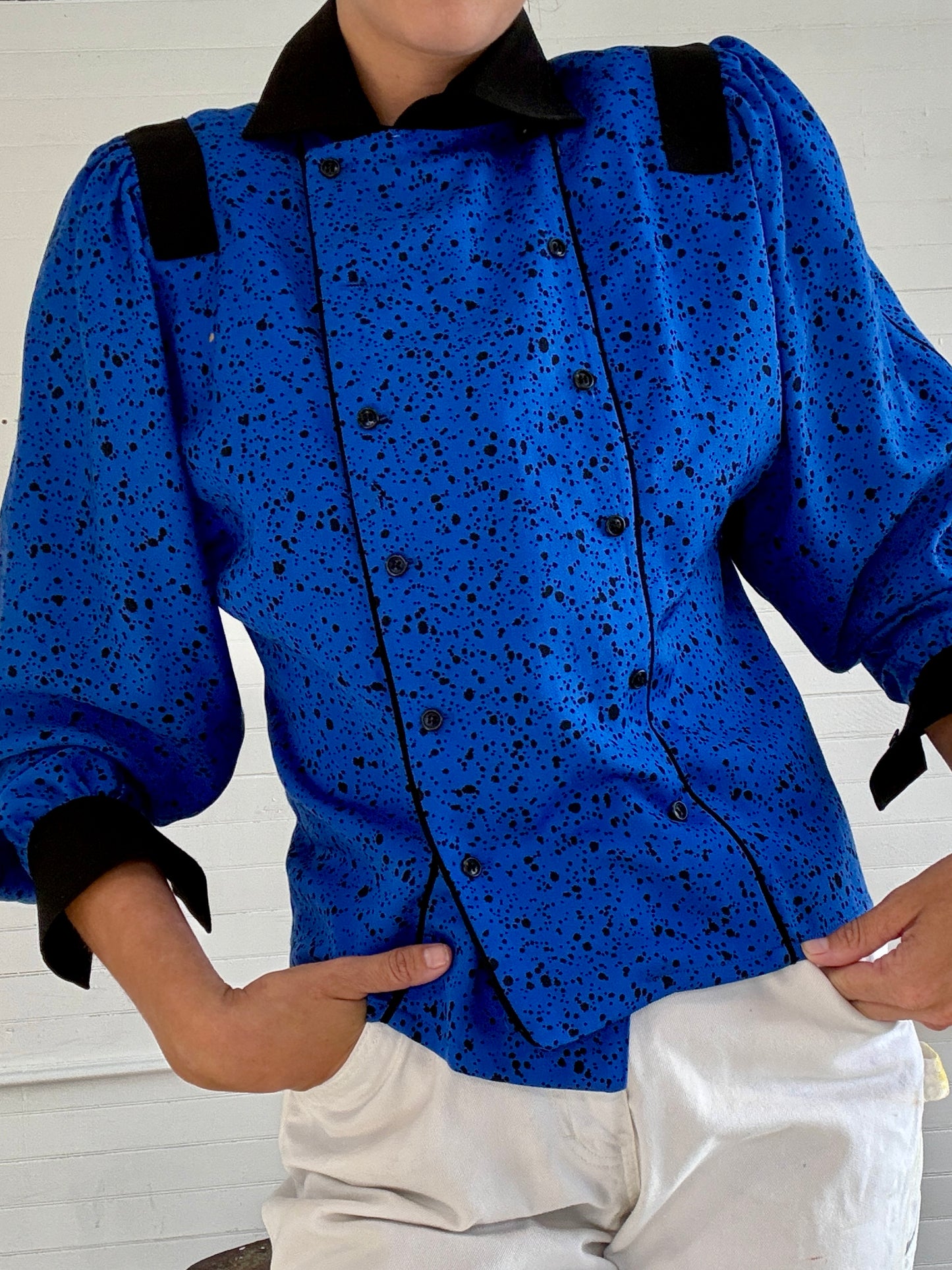 Vintage Balenciaga Black and Blue Blouse