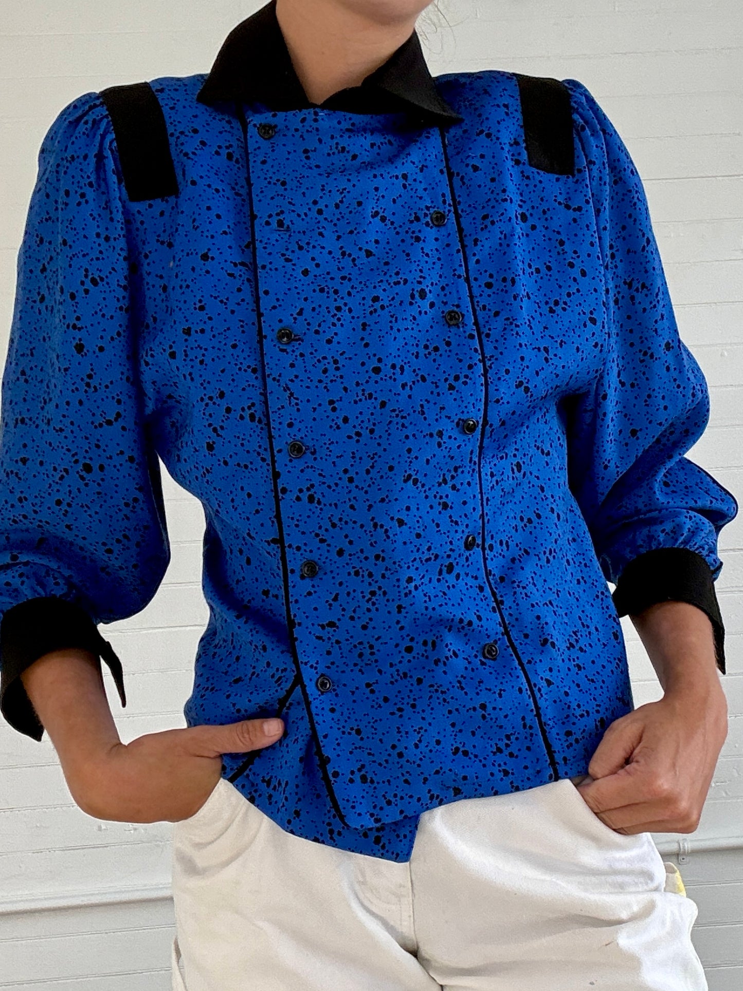 Vintage Balenciaga Black and Blue Blouse