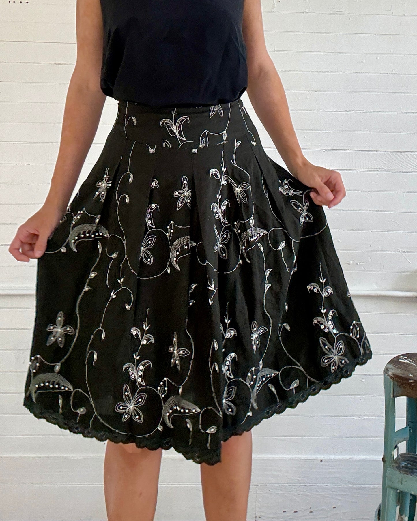 Vintage Sweet by Miss Me Black Beaded Knee-Length Skirt