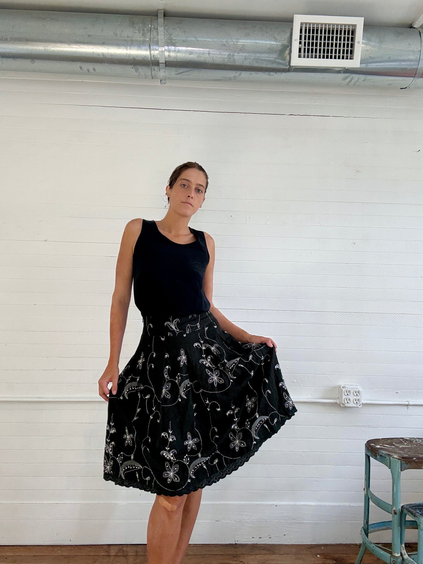 Vintage Sweet by Miss Me Black Beaded Knee-Length Skirt