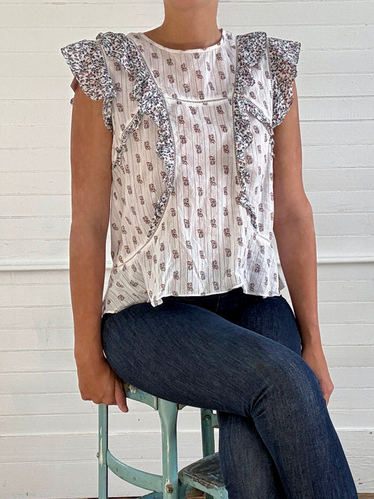 Pre-Loved Veronica Beard White Floral Blouse