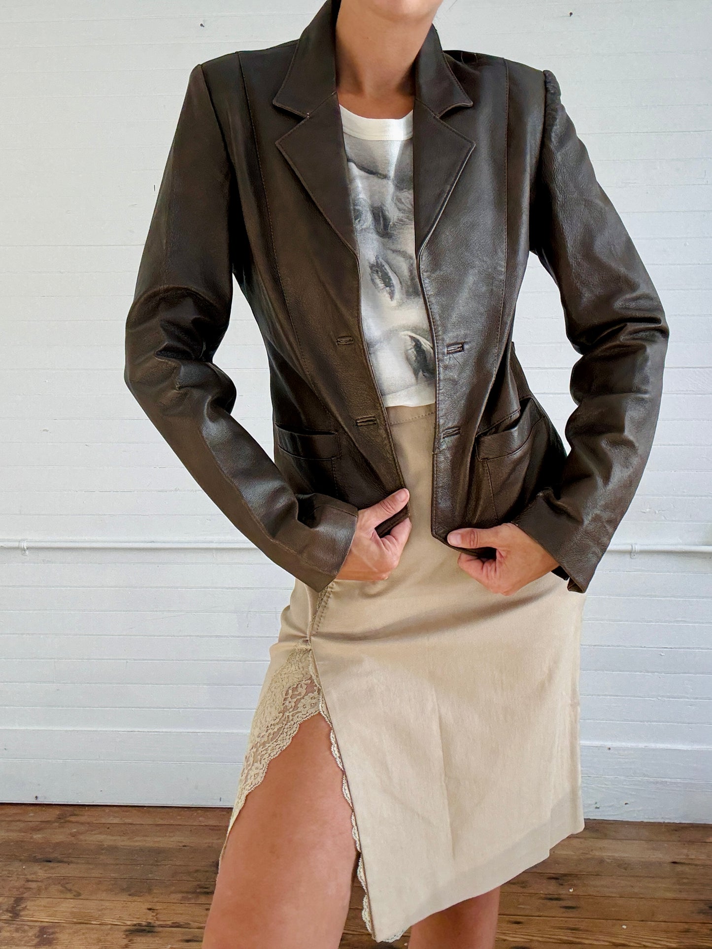 Vintage Wrangler Brown Leather Blazer