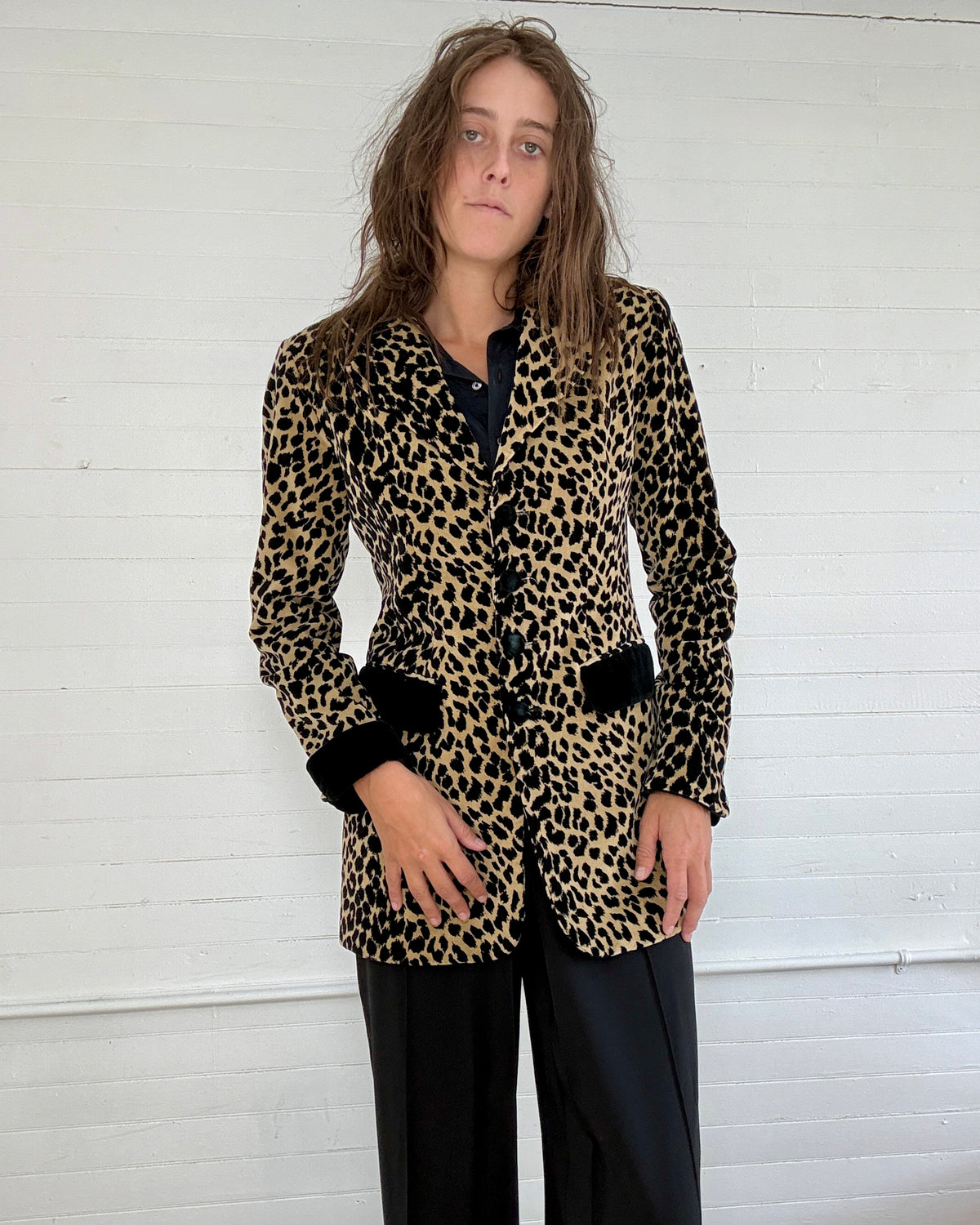 Vintage 1980s Leopard Print Velvet Blazer