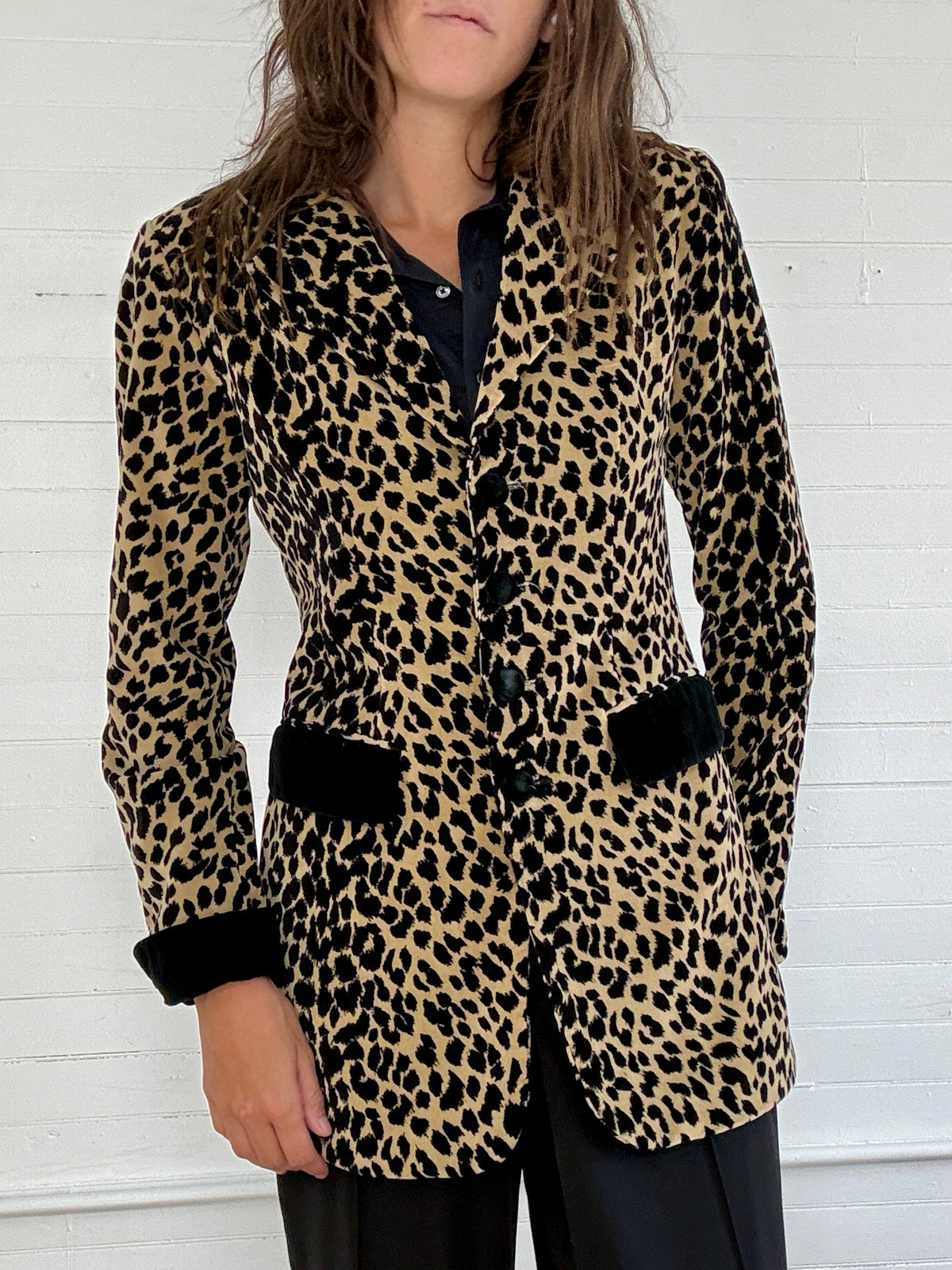 Vintage 1980s Leopard Print Velvet Blazer