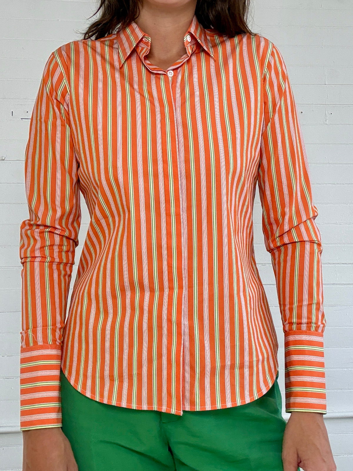 Pre-Loved Ralph Lauren Black Label Orange and Green Stripe Blouse