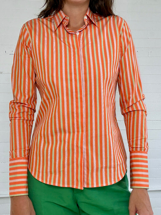 Pre-Loved Ralph Lauren Black Label Orange and Green Stripe Blouse