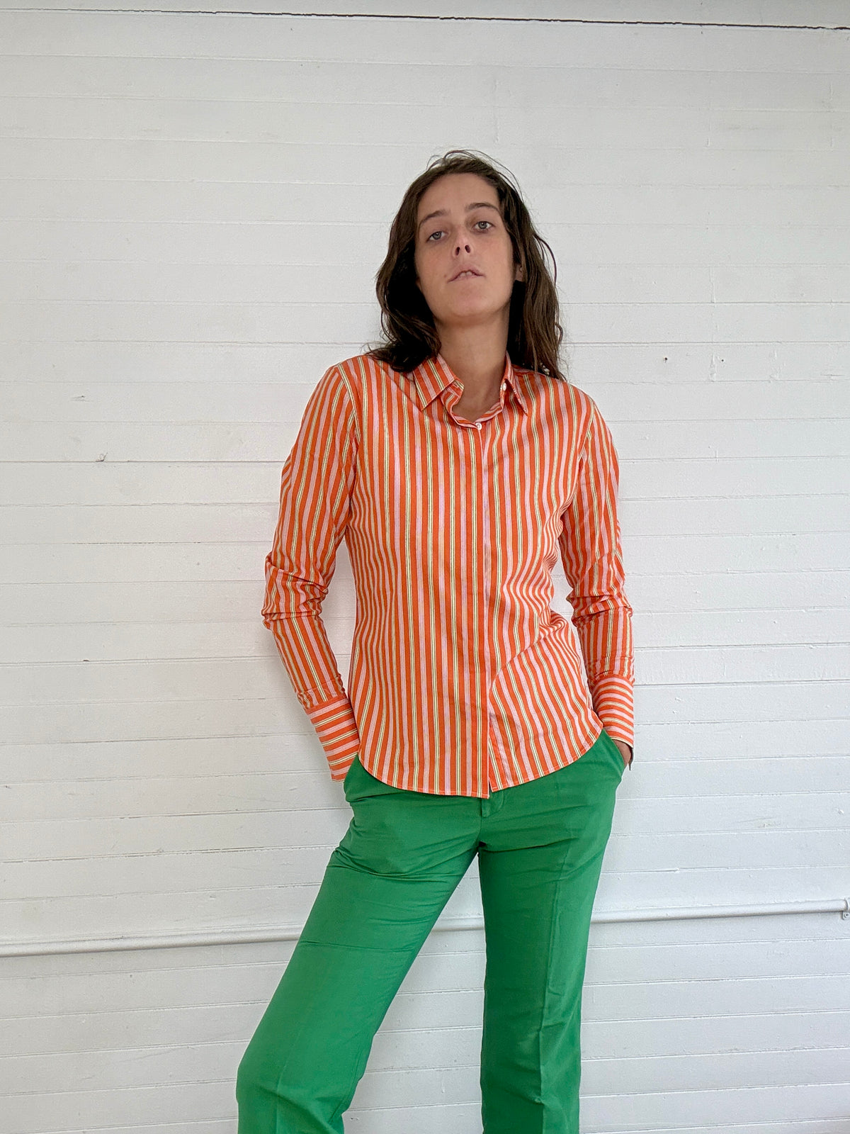 Pre-Loved Ralph Lauren Black Label Orange and Green Stripe Blouse