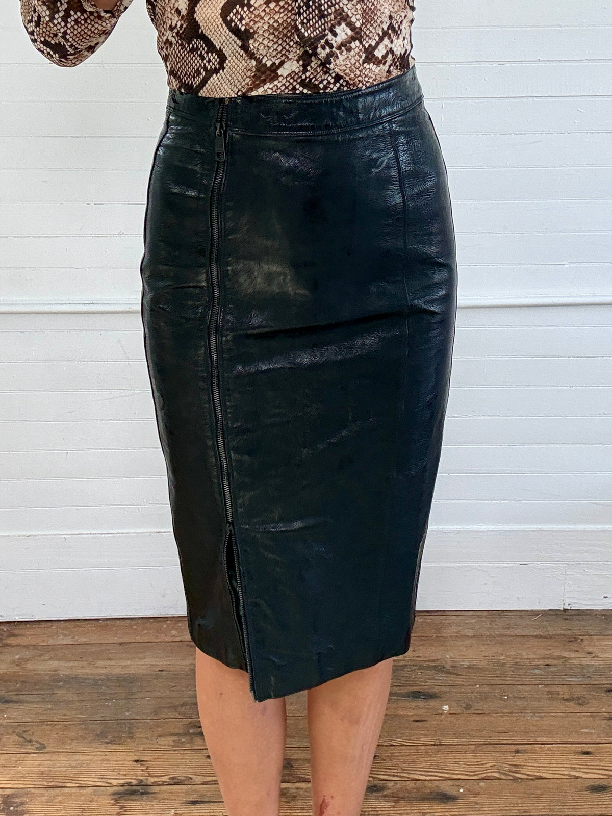 Vintage Burberry Black Leather Skirt