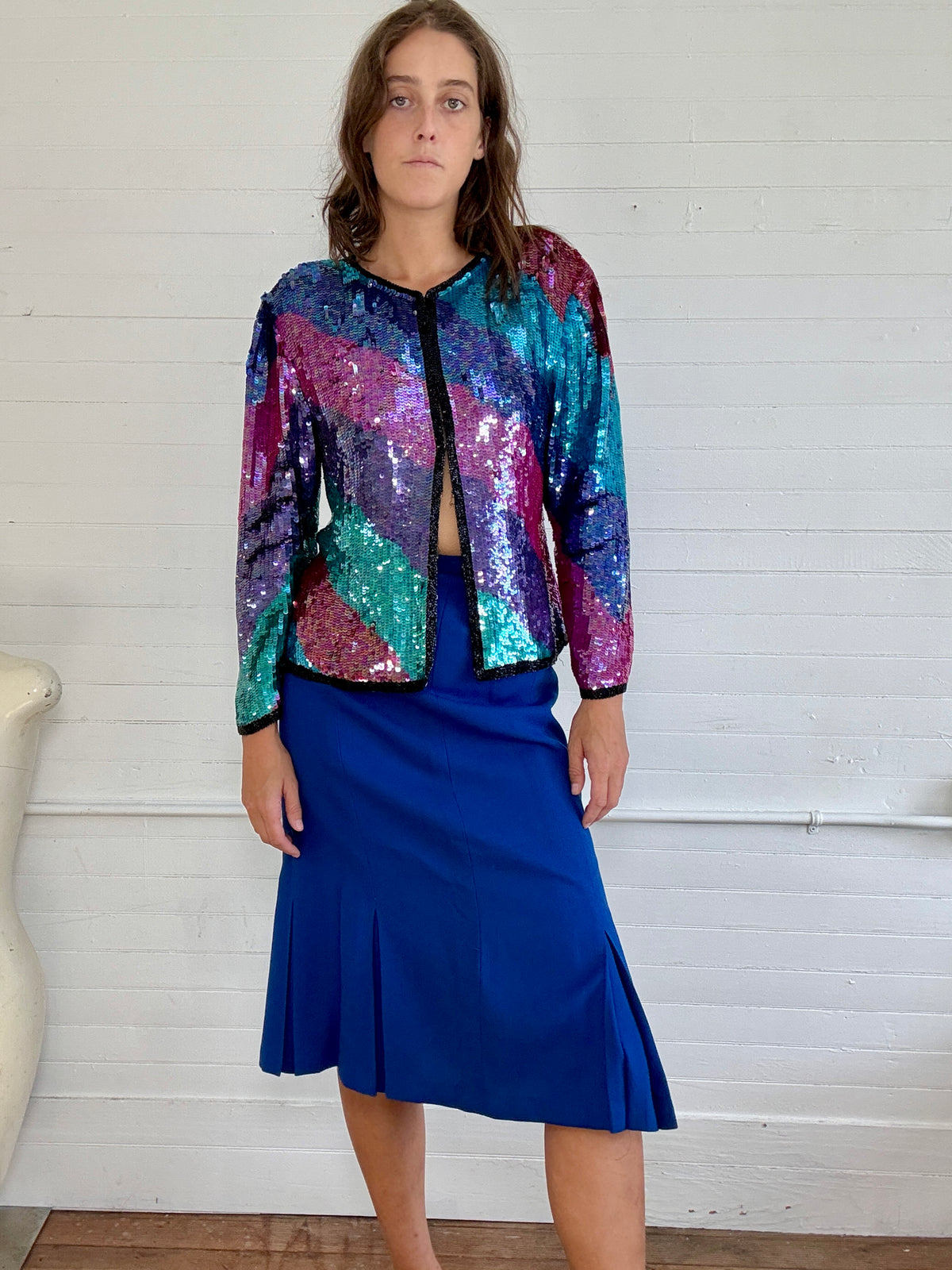 Vintage Pleated Blue Midi Skirt