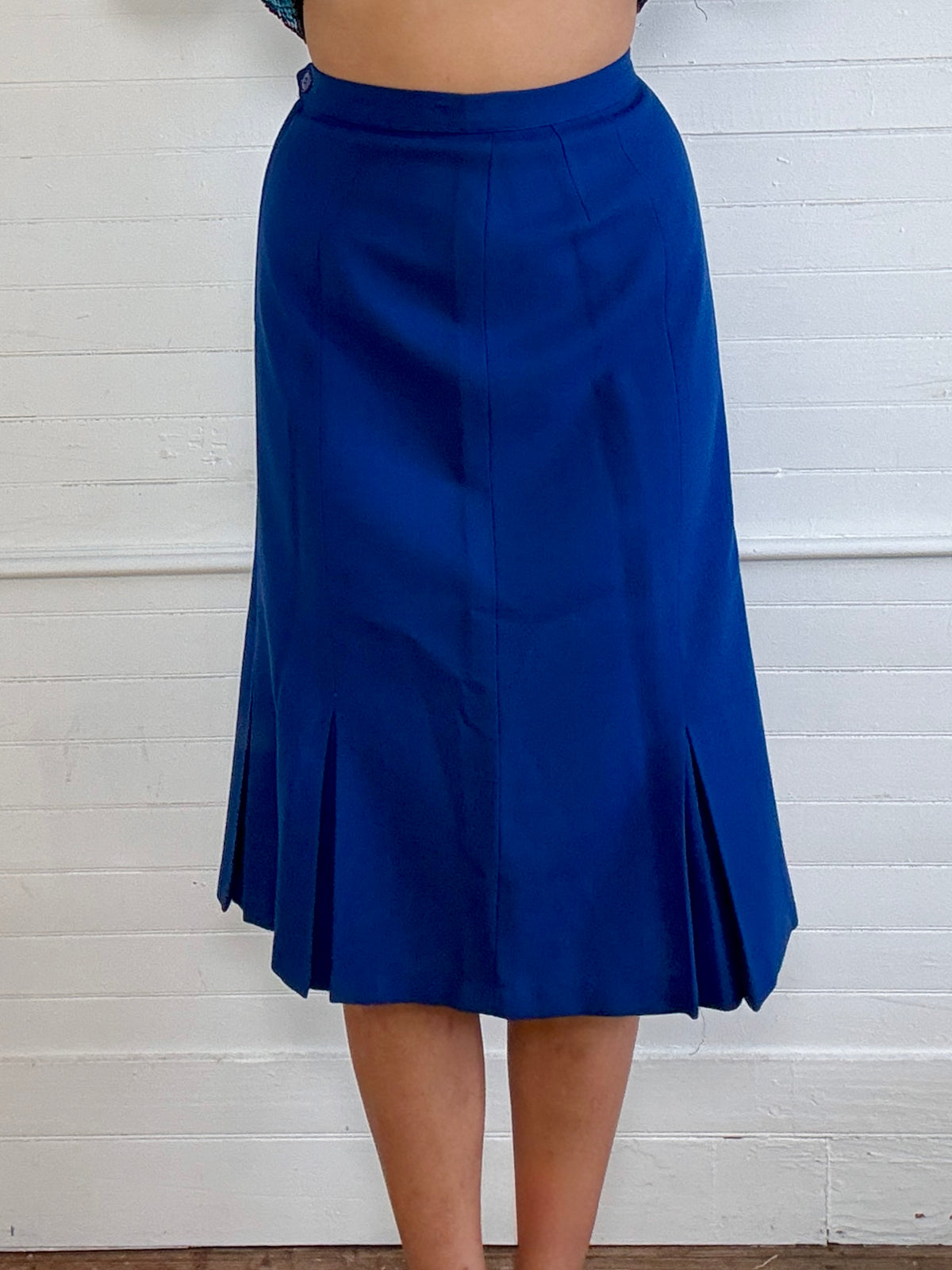 Vintage Pleated Blue Midi Skirt