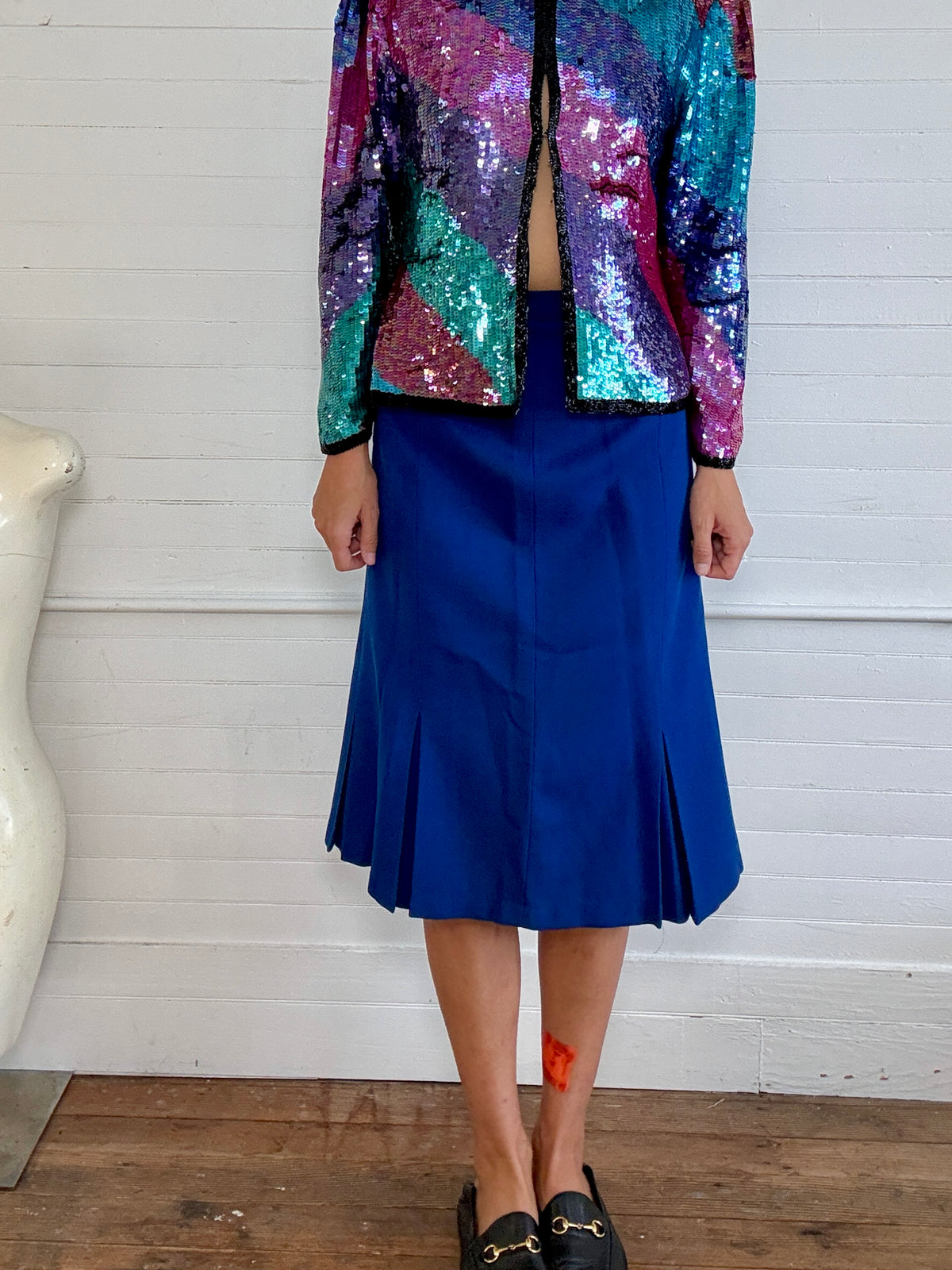 Vintage Pleated Blue Midi Skirt