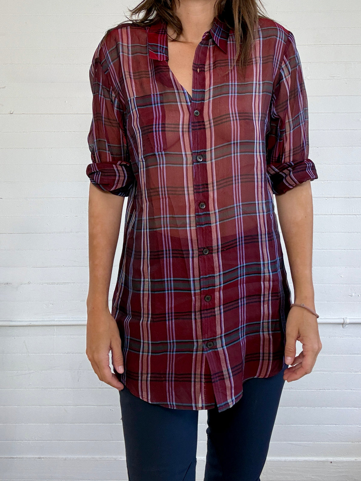 Pre-Loved Dries Van Noten Plaid Sheer Blouse