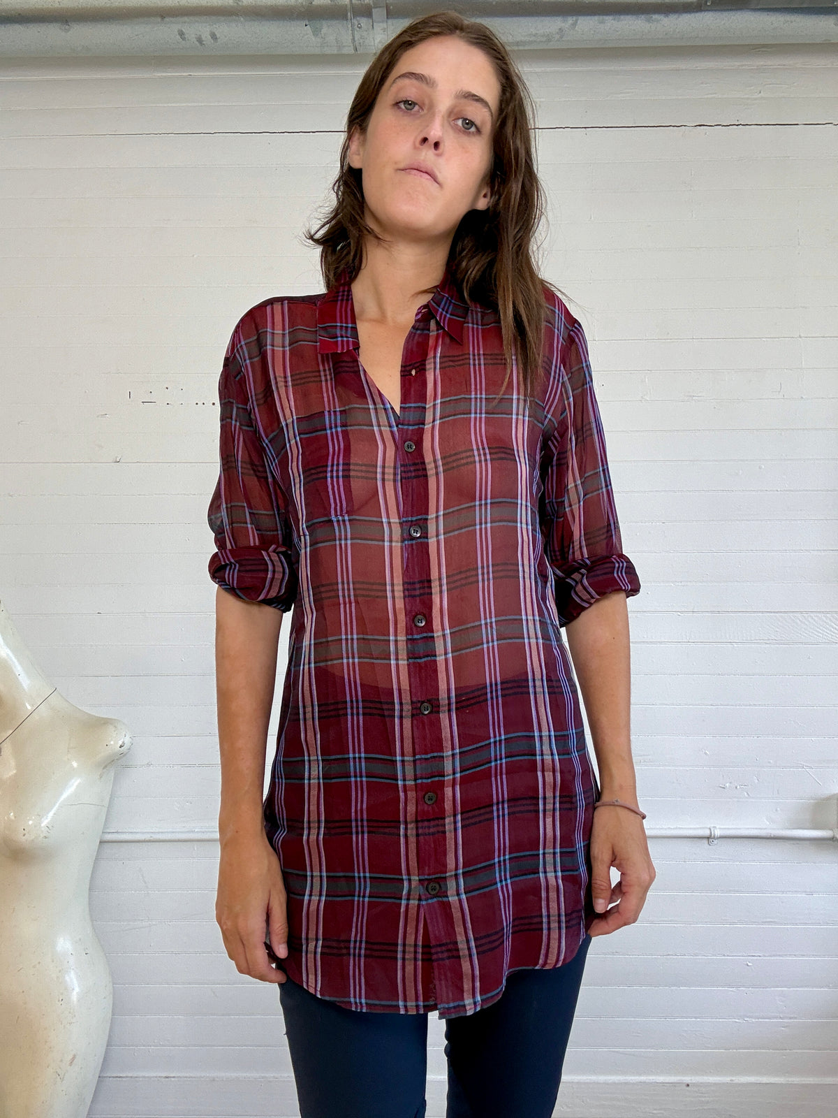Pre-Loved Dries Van Noten Plaid Sheer Blouse