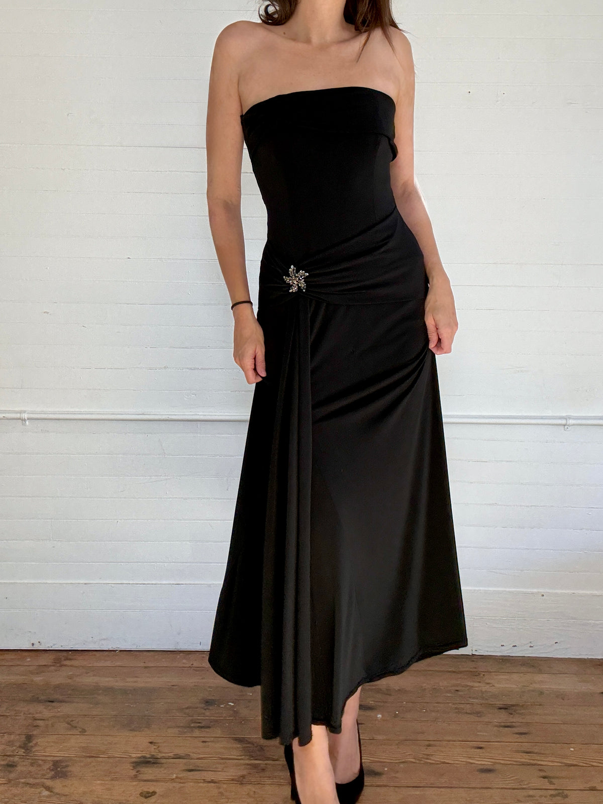 Vintage 1990's Black Midi Strapless Dress