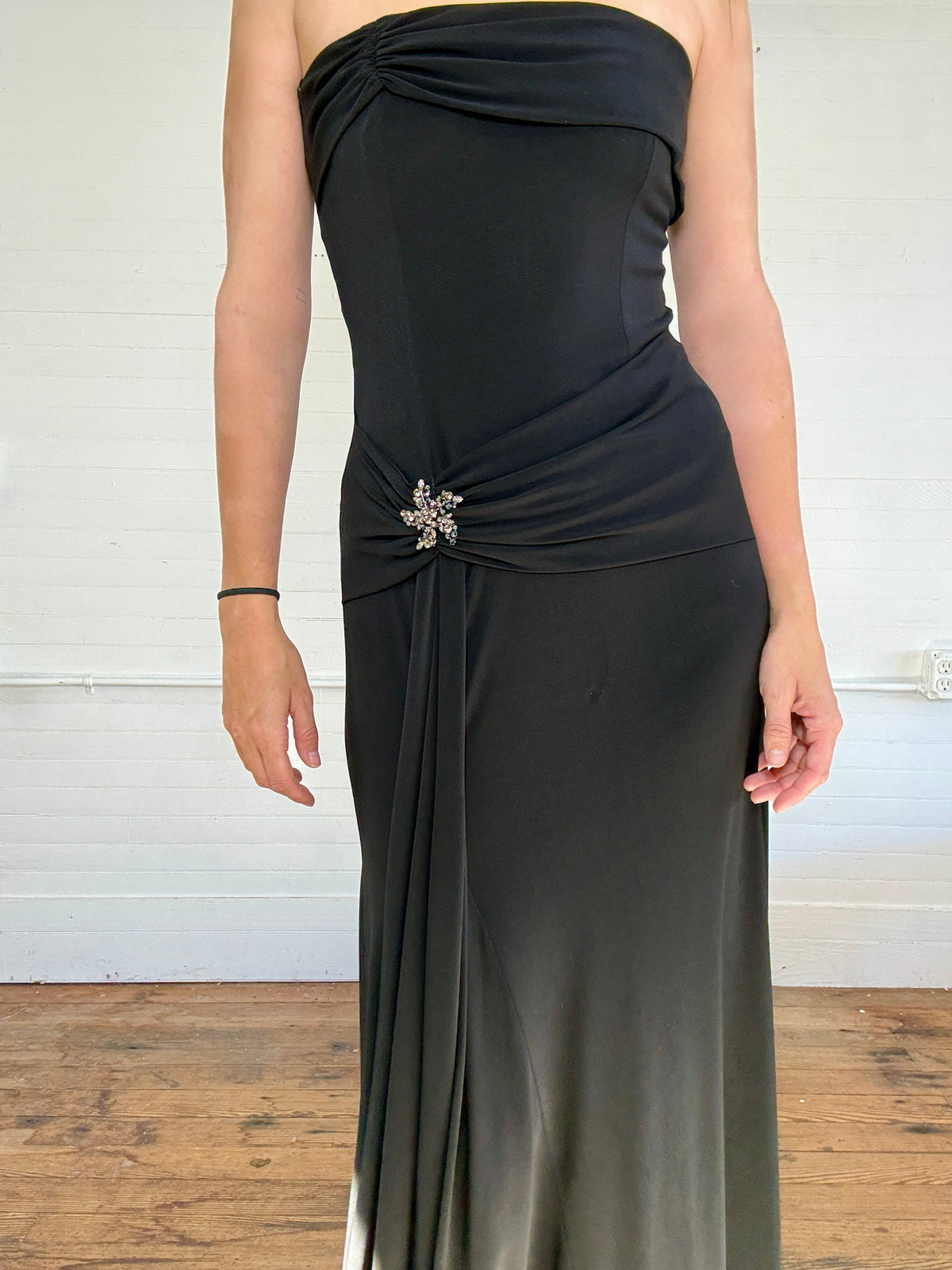 Vintage 1990's Black Midi Strapless Dress