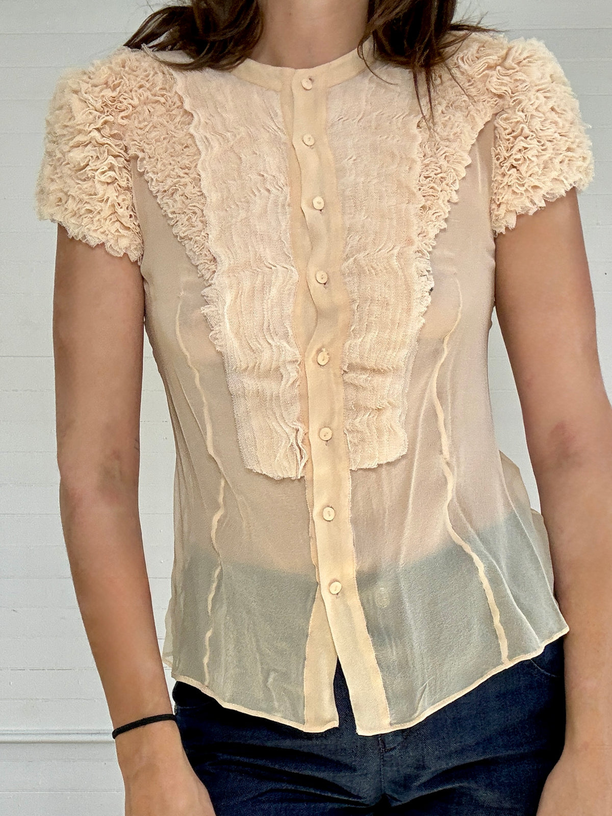 Vintage Givenchy Beige Ruffle Blouse