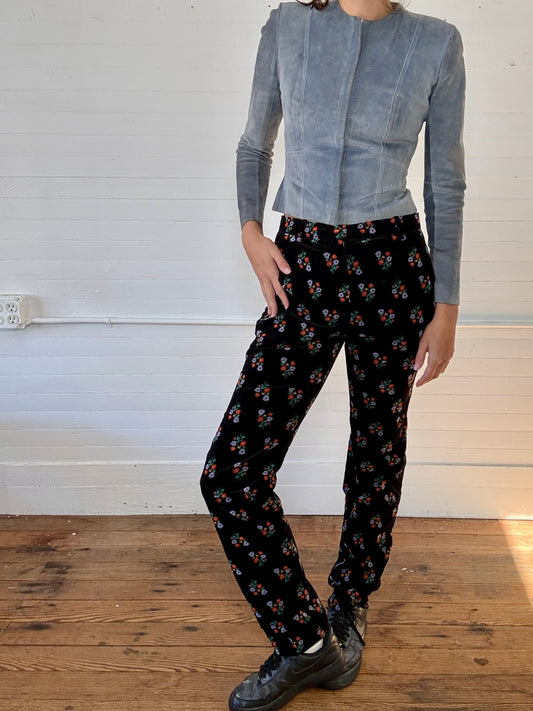 Vintage Sonia Rykiel Black Corduroy Floral Pants