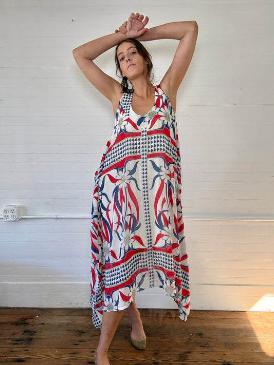 Vintage Red, White and Blue Printed Tent Dress