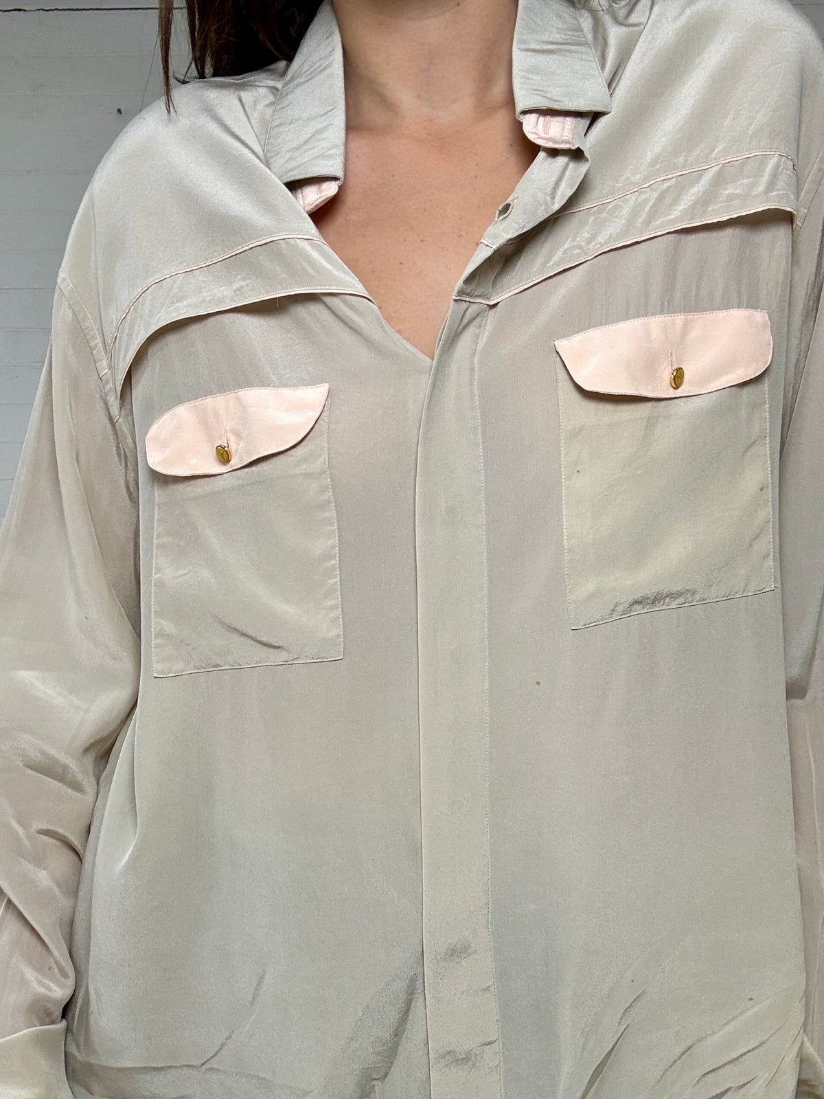 Vintage Gerlin Silk Pink and Beige Blouse