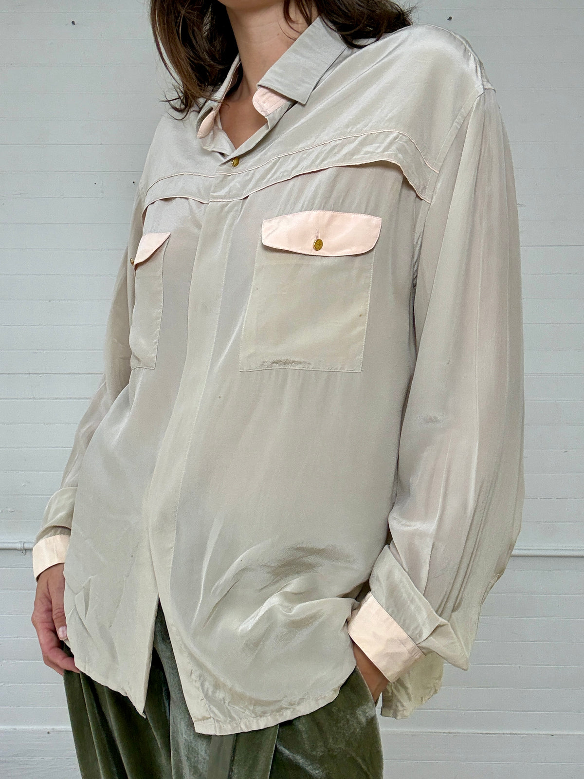 Vintage Gerlin Silk Pink and Beige Blouse
