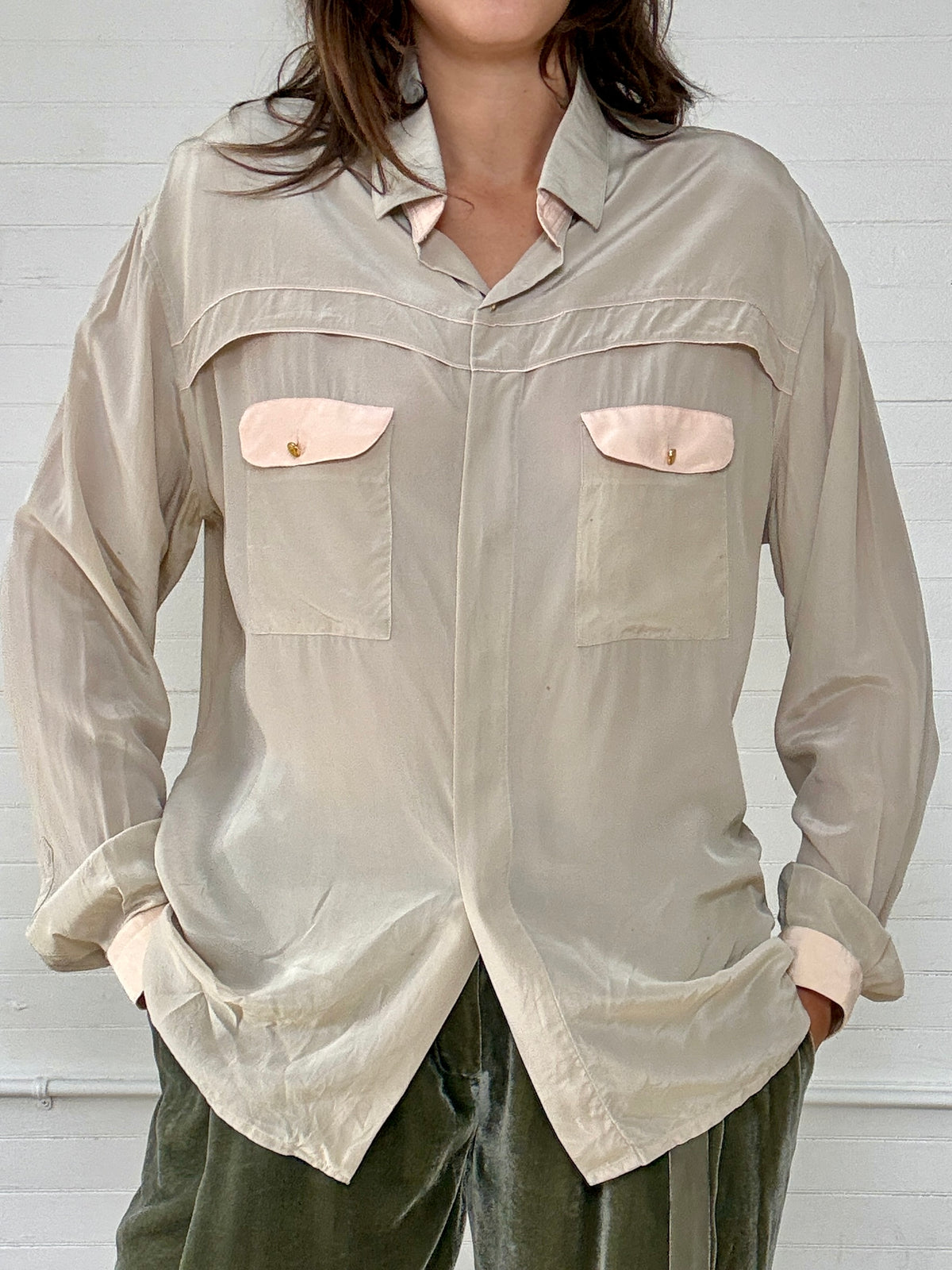 Vintage Gerlin Silk Pink and Beige Blouse