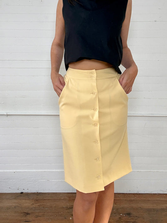 Vintage 1980s Chloé Knee-Length Yellow Button-Up Skirt