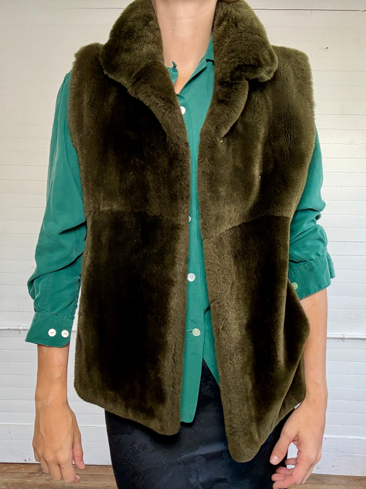 Vintage Green Fur Vest