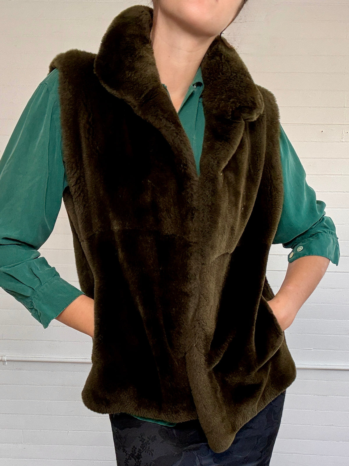 Vintage Green Fur Vest
