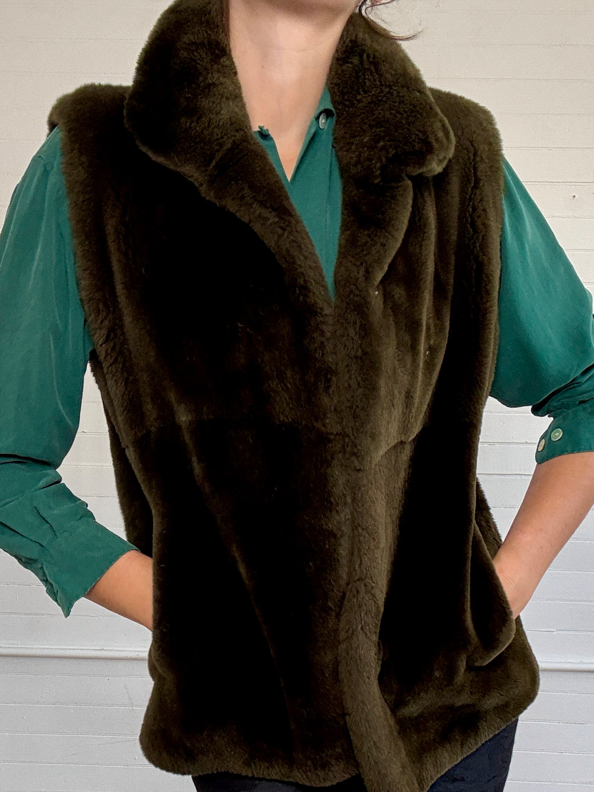 Vintage Green Fur Vest