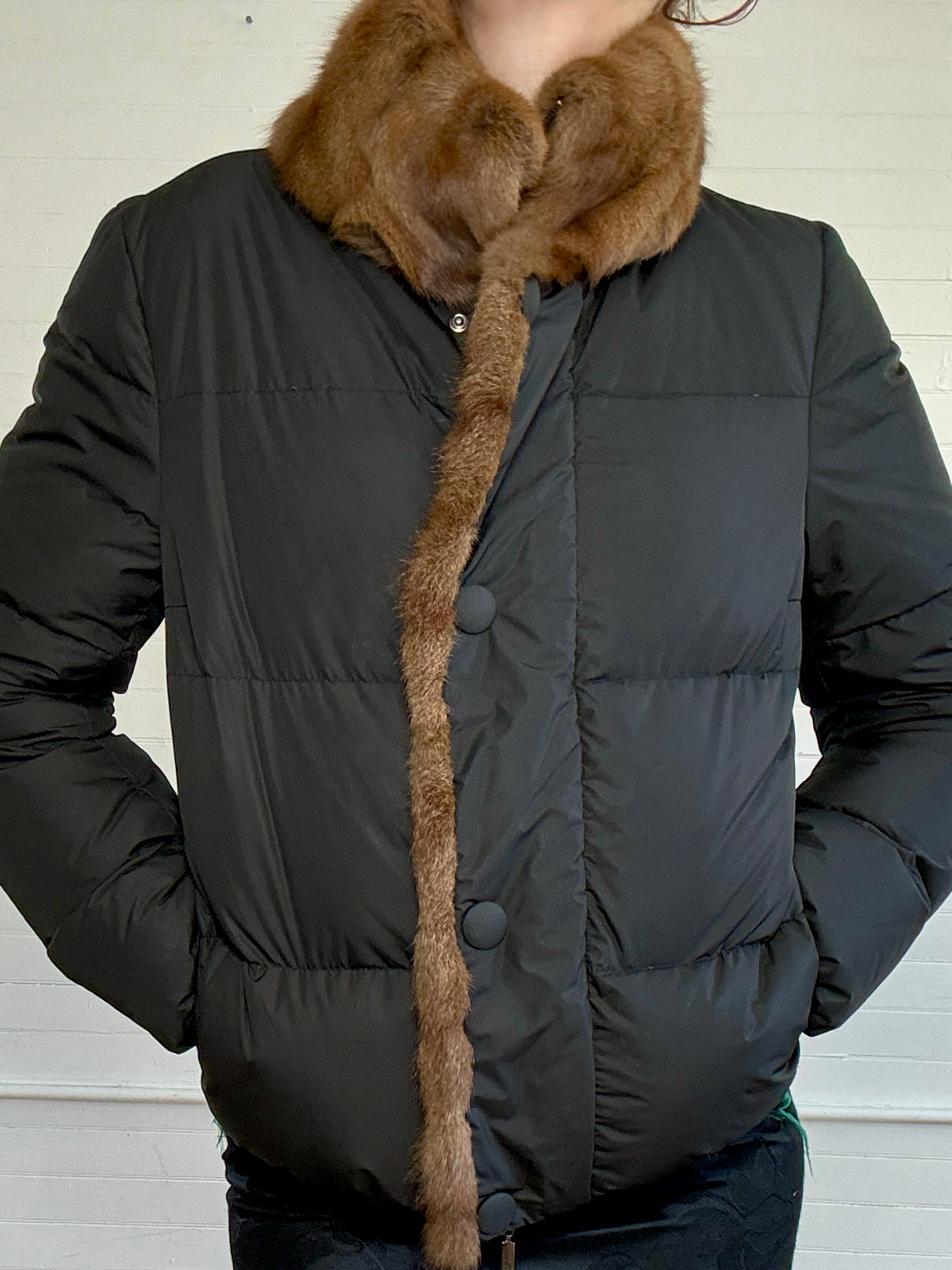 Pre-Loved Moncler Black Puffer Coat with Fur Trim