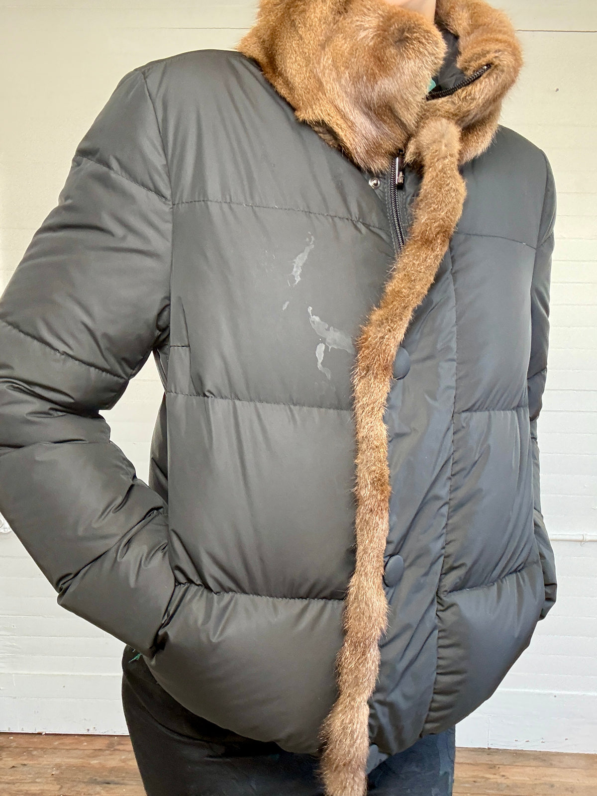 Pre-Loved Moncler Black Puffer Coat with Fur Trim