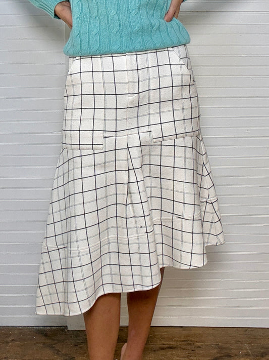 Pre-Loved Tibi White Plaid Asymmetrical Skirt