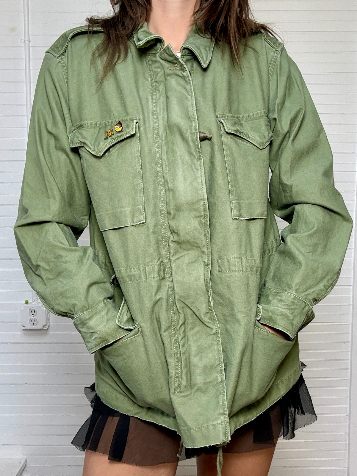 Vintage POLO Ralph Lauren Green Army Jacket with Pins