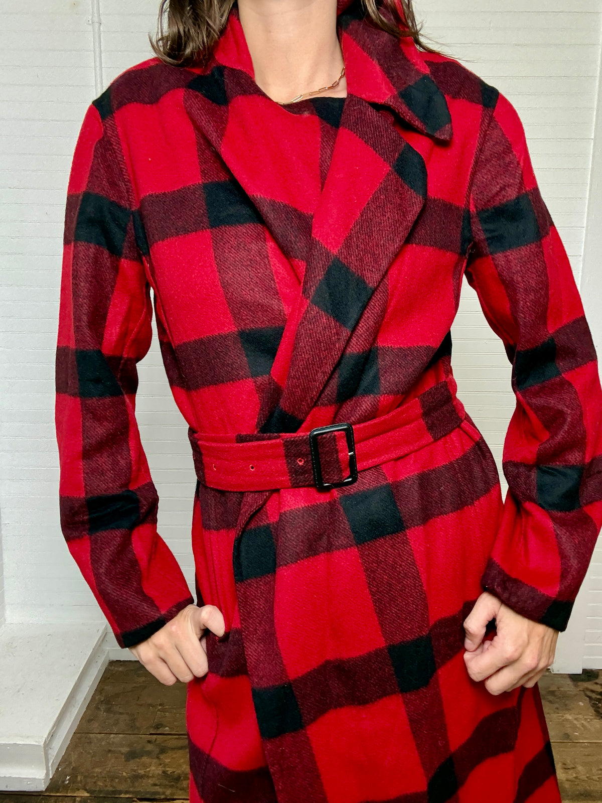Vintage POLO Ralph Lauren Red and Black Wool Trench Coat