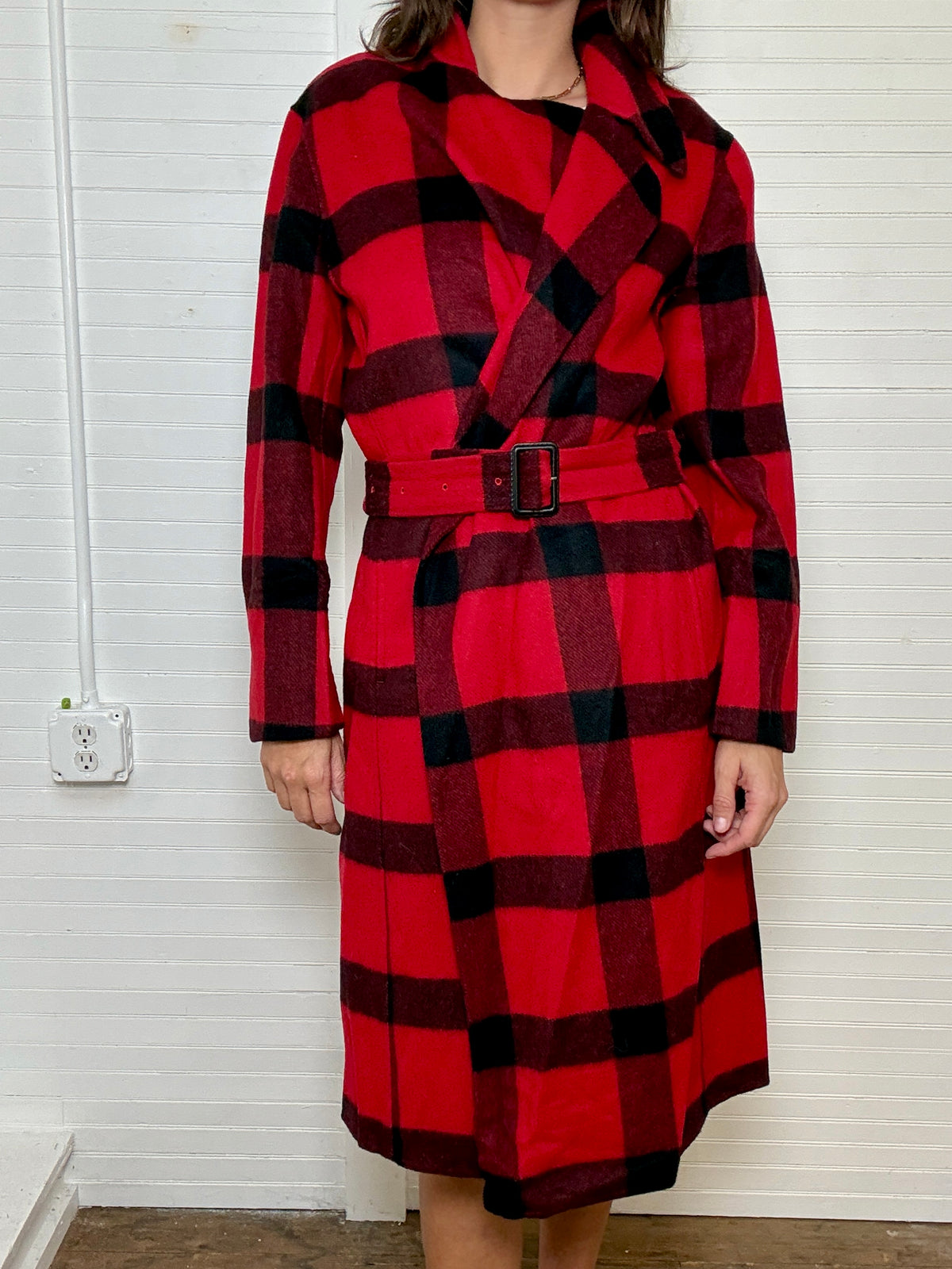 Vintage POLO Ralph Lauren Red and Black Wool Trench Coat