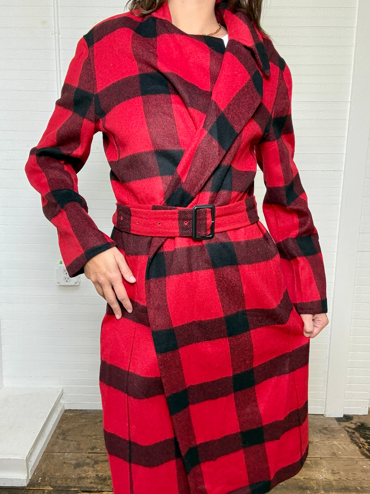 Vintage POLO Ralph Lauren Red and Black Wool Trench Coat