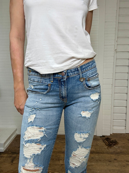 Pre-Loved R13 Distressed Cropped Skinny Jeans
