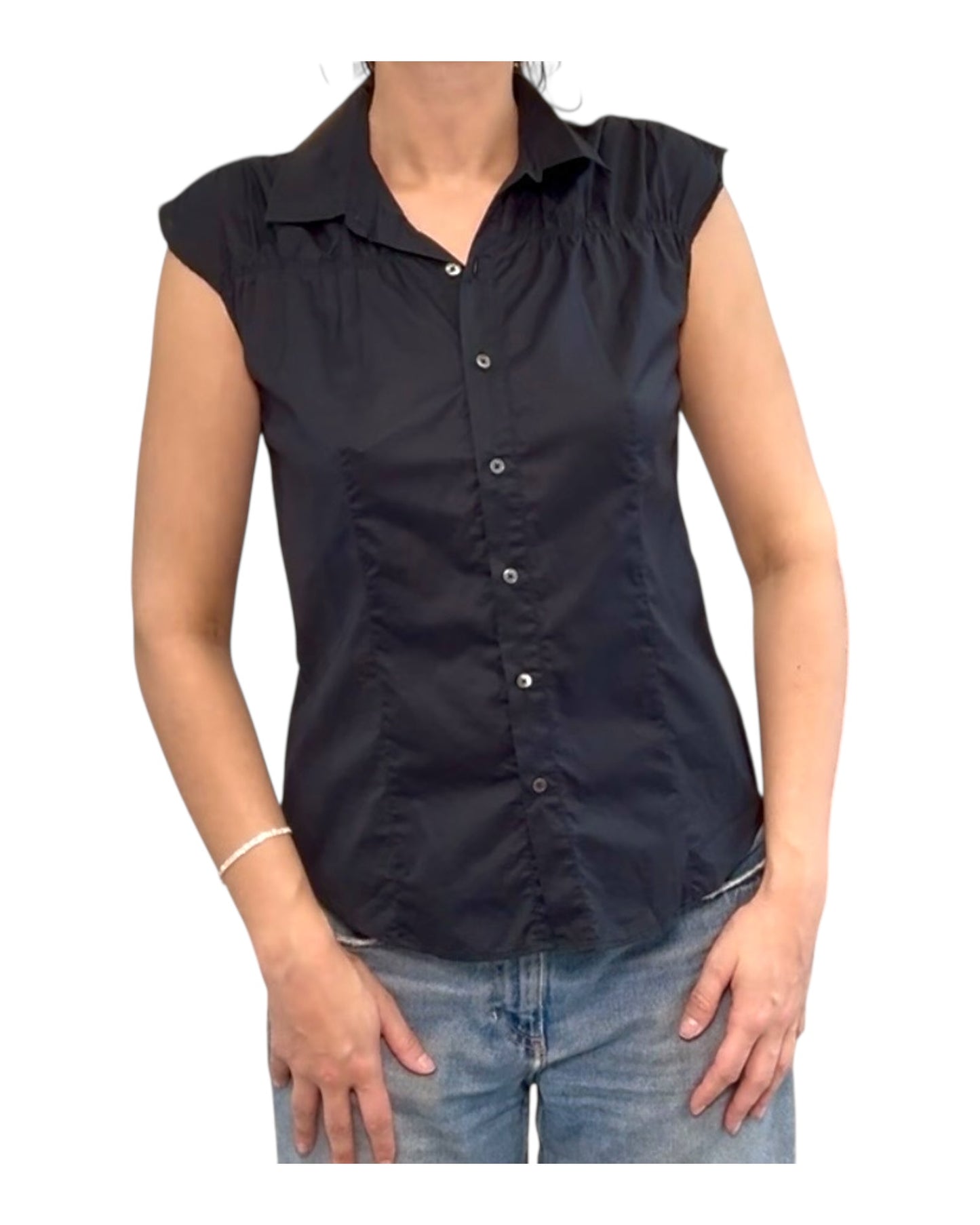 Vintage Talbots Short Sleeve Black Button-Up Blouse