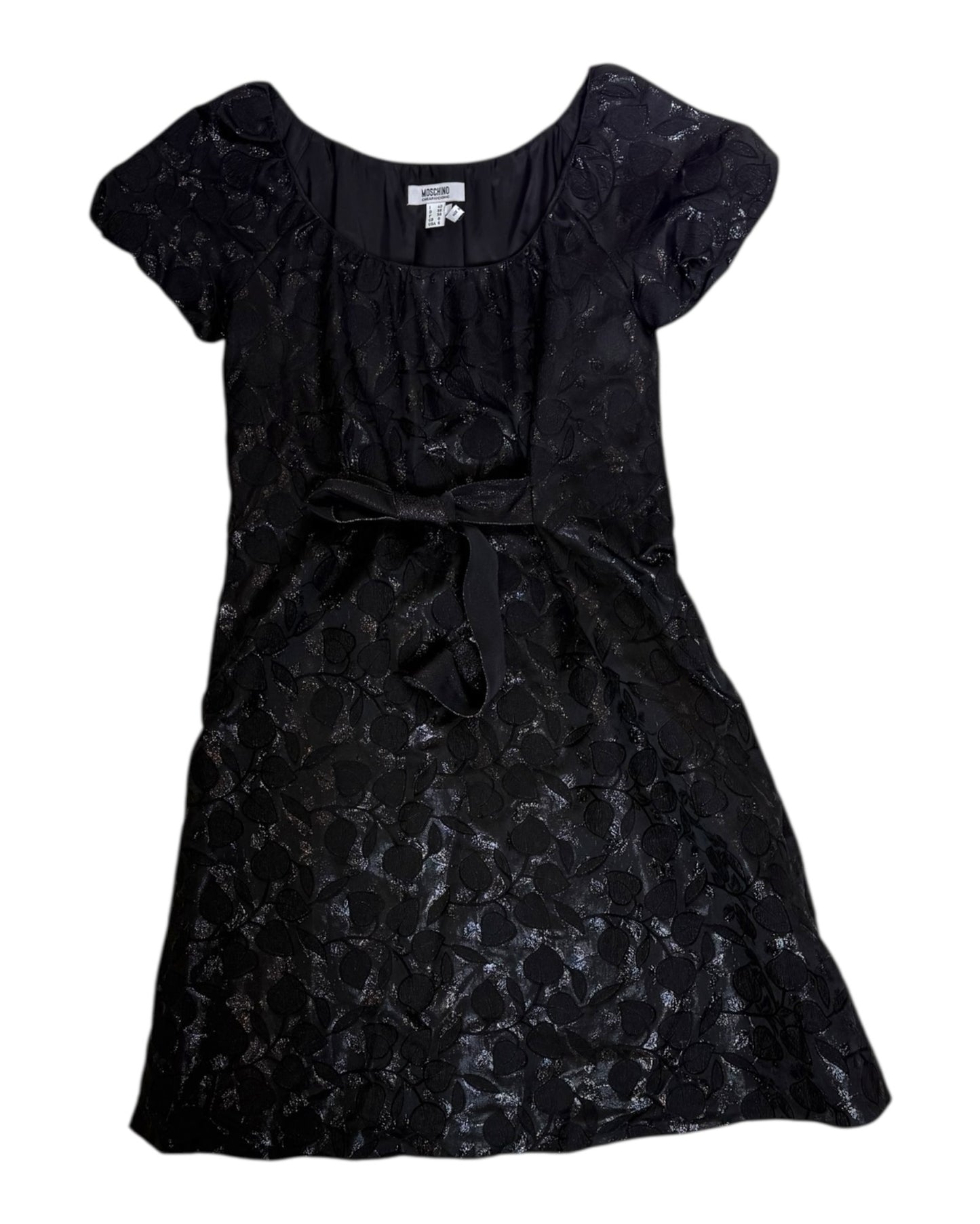 Vintage 2000s Moschino Black Floral Dress with Ribbon