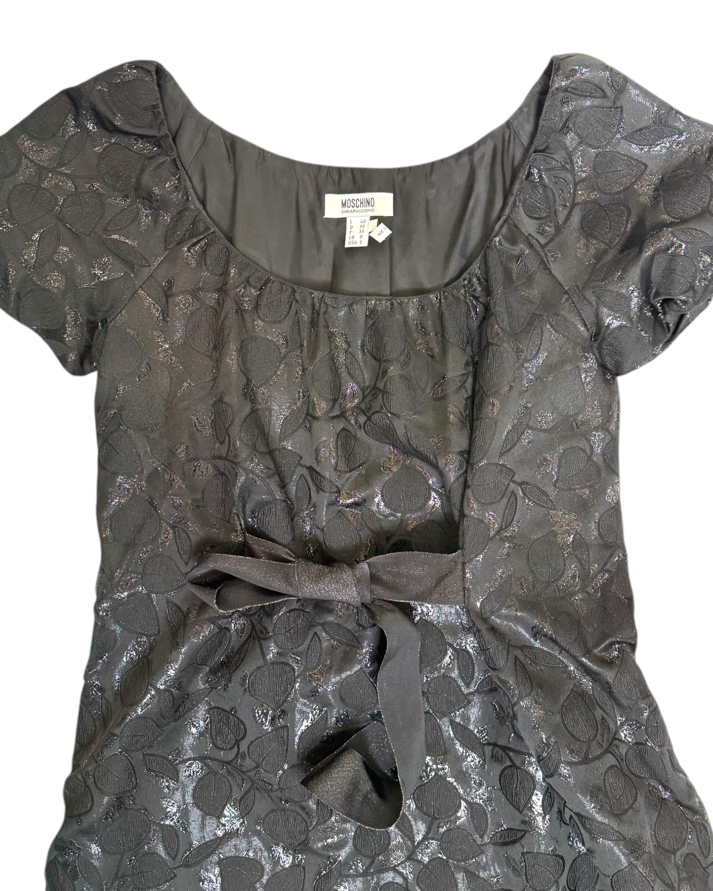 Vintage 2000s Moschino Black Floral Dress with Ribbon