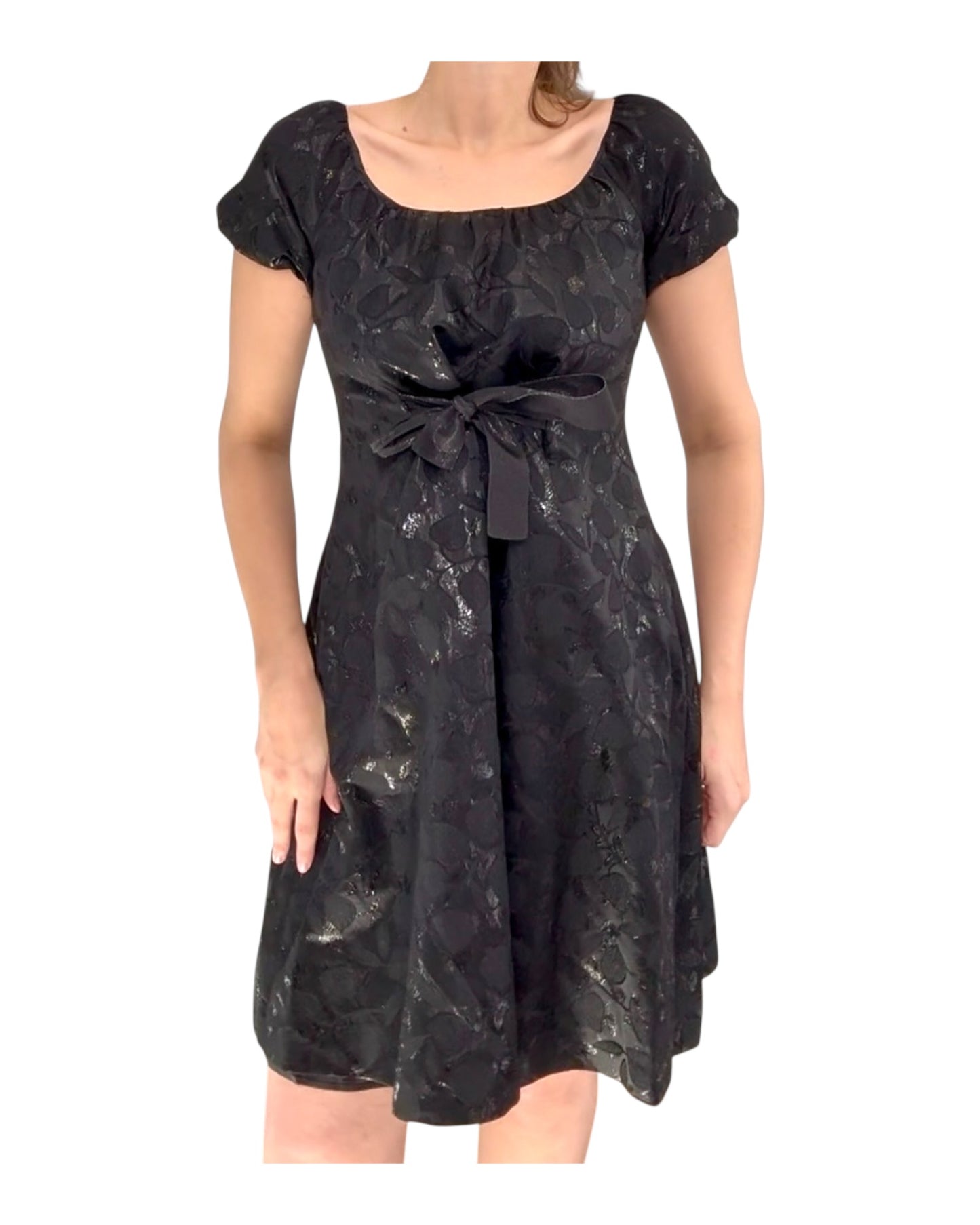 Vintage 2000s Moschino Black Floral Dress with Ribbon