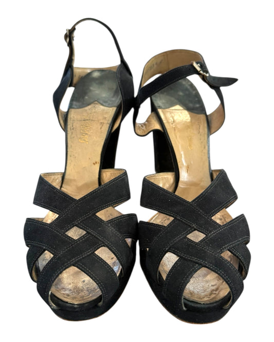 Vintage Black Suede Platform Heels