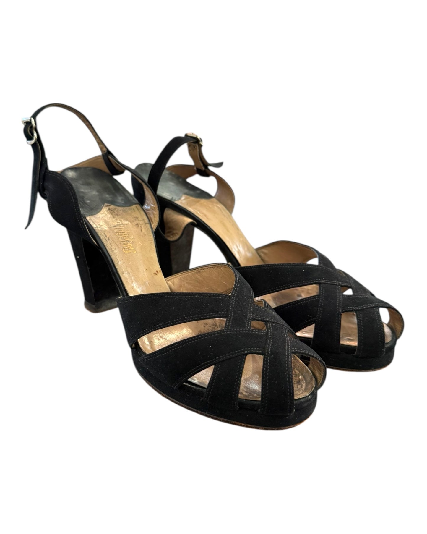 Vintage Black Suede Platform Heels