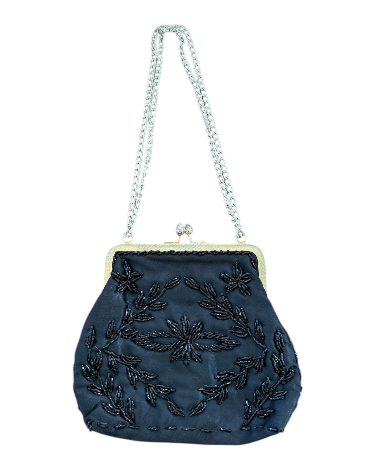 Vintage Black Beaded Clasp Bag