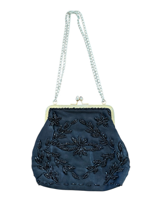 Vintage Black Beaded Clasp Bag