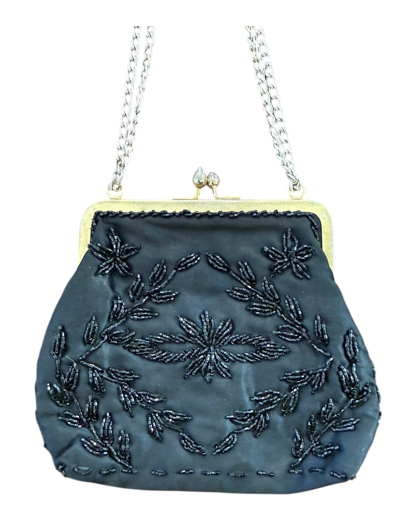 Vintage Black Beaded Clasp Bag