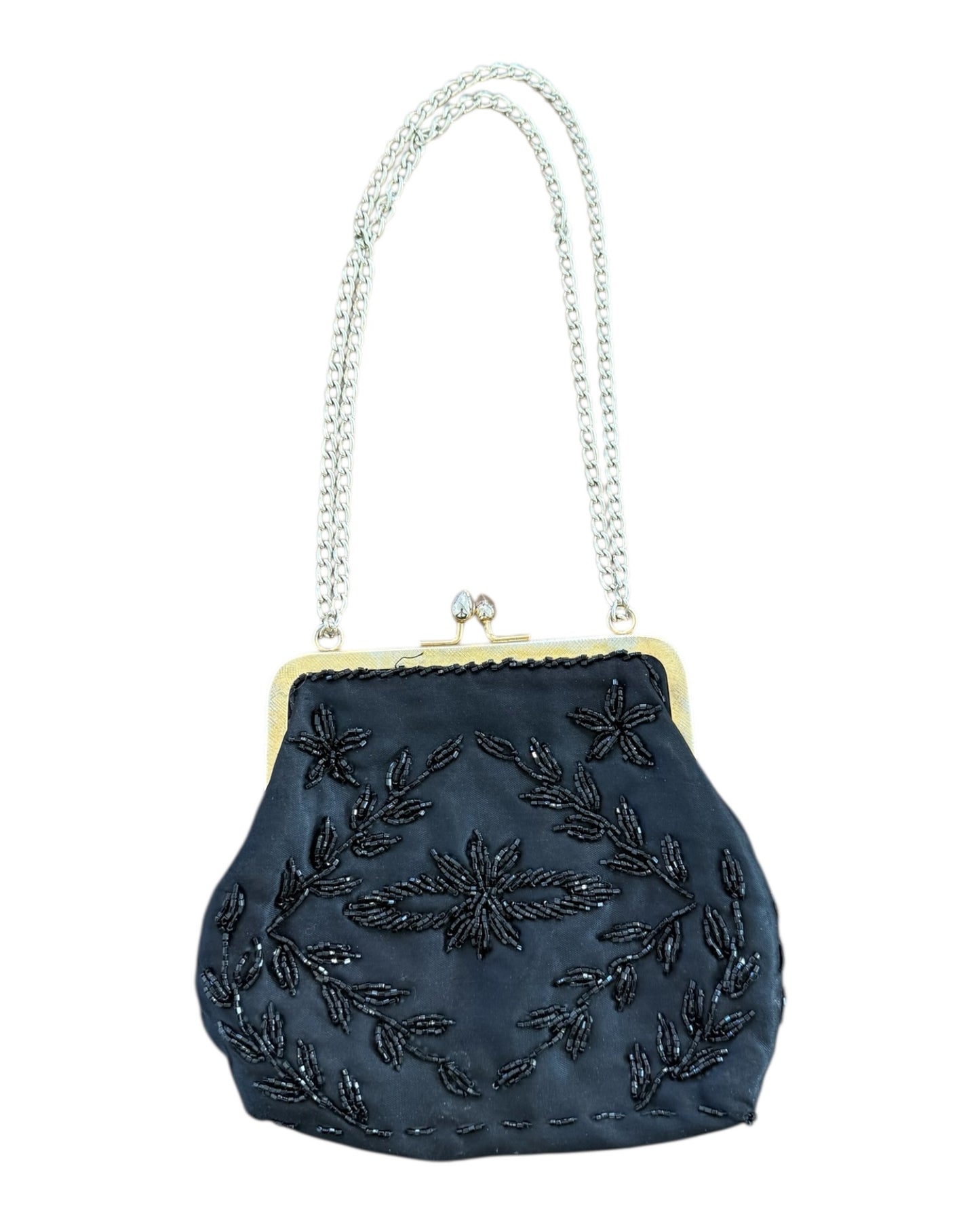 Vintage Black Beaded Clasp Bag