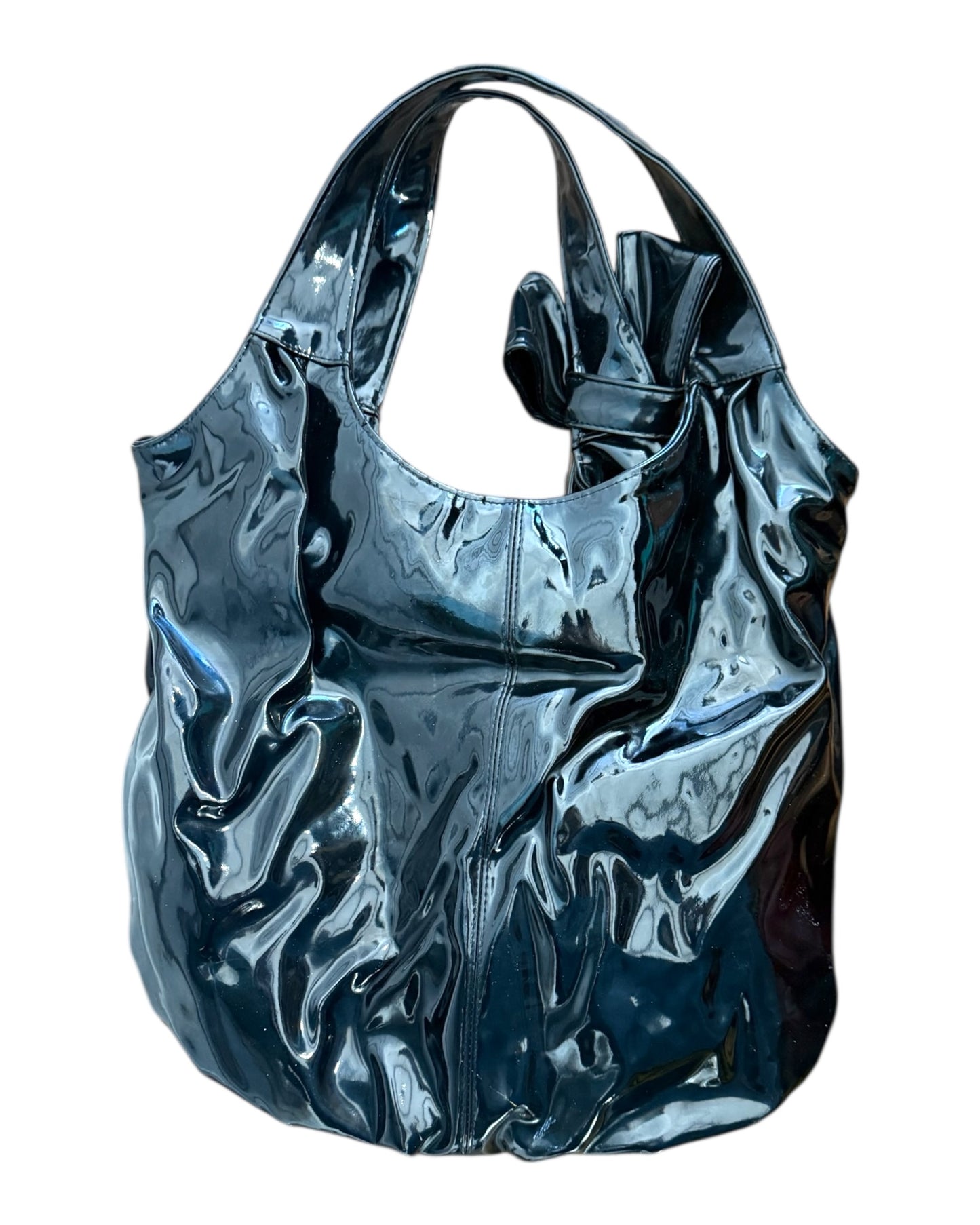 Vintage Black Patent Leather Hobo Bag