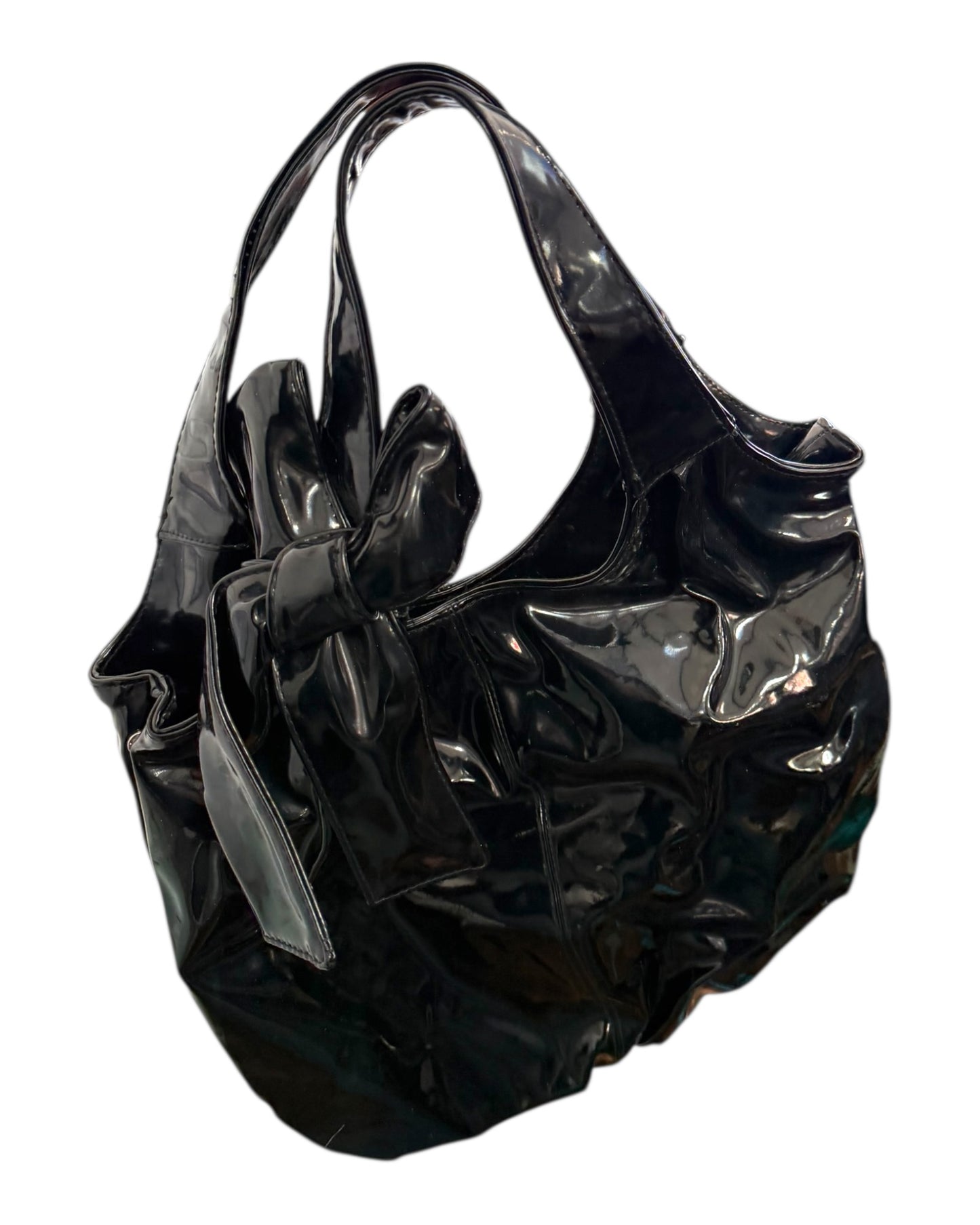 Vintage Black Patent Leather Hobo Bag