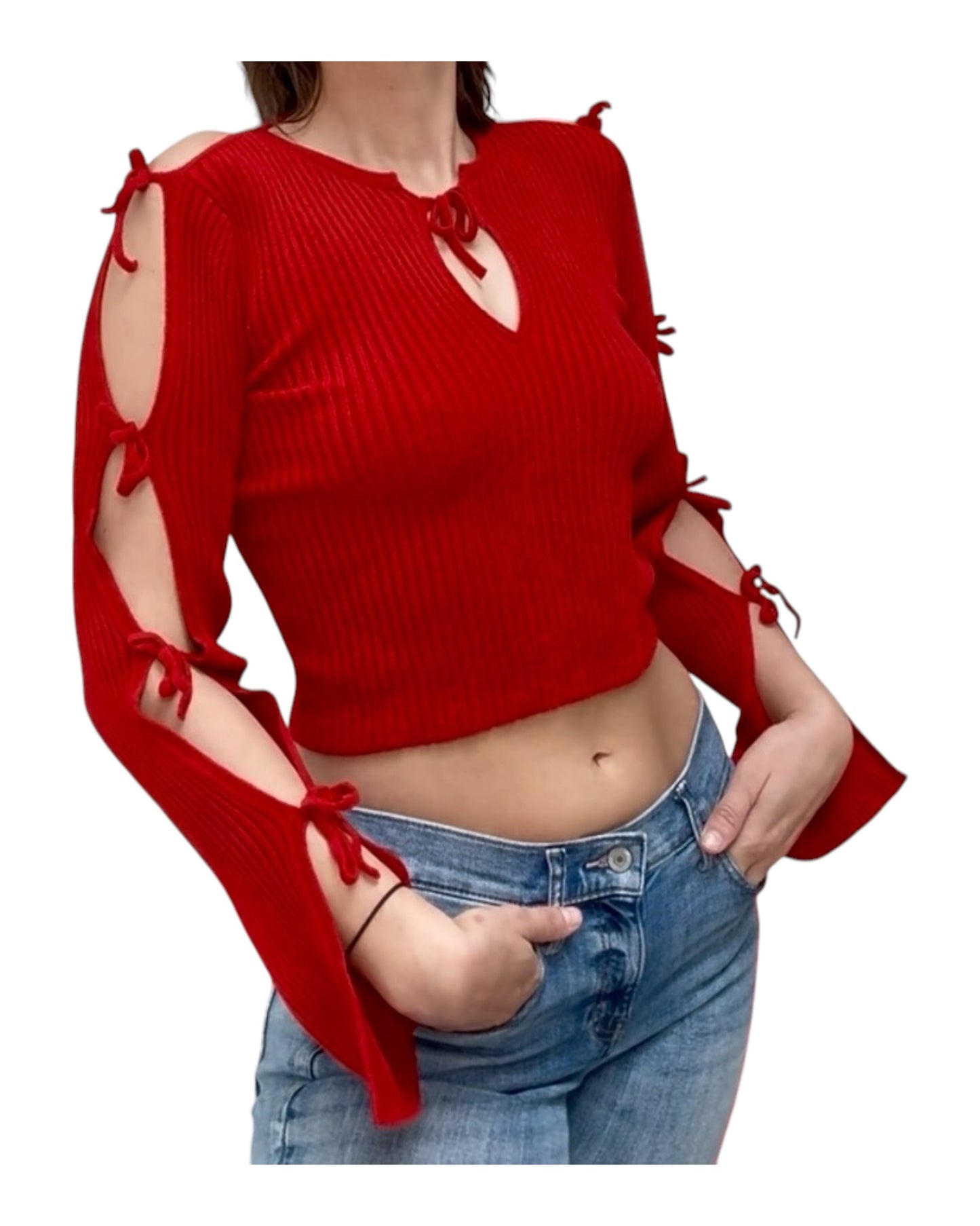 Pre-Loved Bottega Veneta Red Knit Crop Top